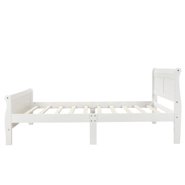 English Elm Wood Sleigh Twin Platform Bed Solid Frame with Hollow Panel Headboard No Box Spring Needed White WF192439AAK