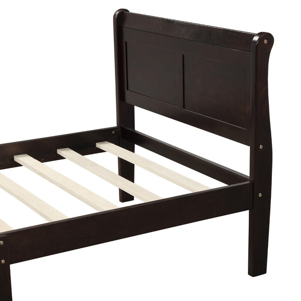 English Elm Wood Sleigh Twin Platform Bed Solid Frame with Hollow Panel Headboard No Box Spring Needed Espresso WF192439AAP