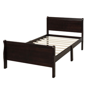 English Elm Wood Sleigh Twin Platform Bed Solid Frame with Hollow Panel Headboard No Box Spring Needed Espresso WF192439AAP