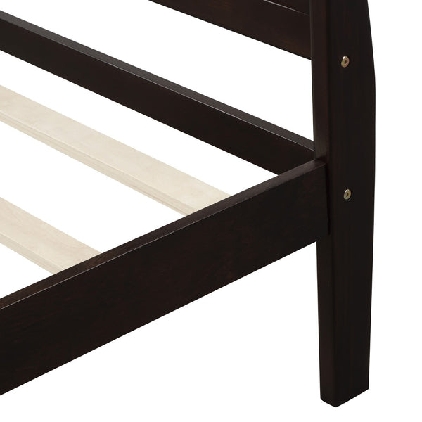 English Elm Wood Sleigh Twin Platform Bed Solid Frame with Hollow Panel Headboard No Box Spring Needed Espresso WF192439AAP