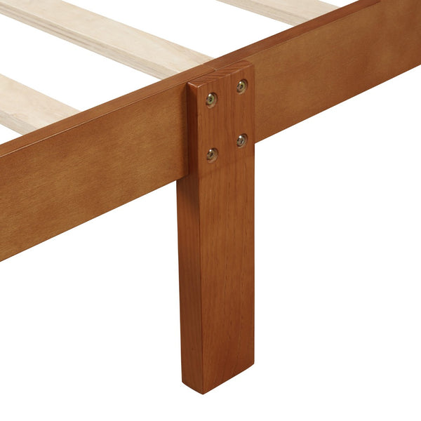 English Elm Wood Sleigh Twin Platform Bed Solid Frame with Hollow Panel Headboard No Box Spring Needed WF192439AAL