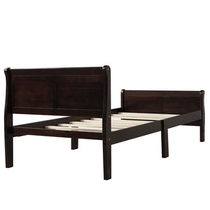 English Elm Wood Sleigh Twin Platform Bed Solid Frame with Hollow Panel Headboard No Box Spring Needed Espresso WF192439AAP