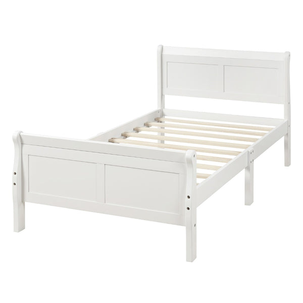 English Elm Wood Sleigh Twin Platform Bed Solid Frame with Hollow Panel Headboard No Box Spring Needed White WF192439AAK