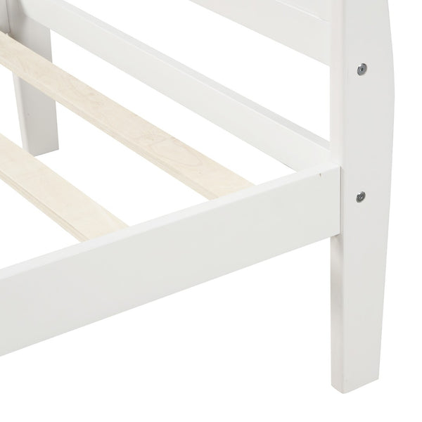 English Elm Wood Sleigh Twin Platform Bed Solid Frame with Hollow Panel Headboard No Box Spring Needed White WF192439AAK