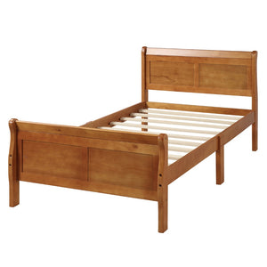 English Elm Wood Sleigh Twin Platform Bed Solid Frame with Hollow Panel Headboard No Box Spring Needed WF192439AAL