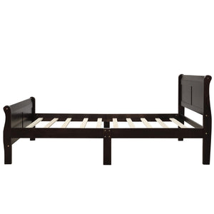 English Elm Wood Sleigh Twin Platform Bed Solid Frame with Hollow Panel Headboard No Box Spring Needed Espresso WF192439AAP