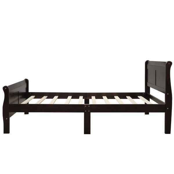 English Elm Wood Sleigh Twin Platform Bed Solid Frame with Hollow Panel Headboard No Box Spring Needed Espresso WF192439AAP