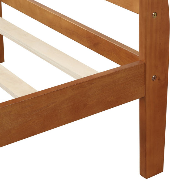 English Elm Wood Sleigh Twin Platform Bed Solid Frame with Hollow Panel Headboard No Box Spring Needed WF192439AAL