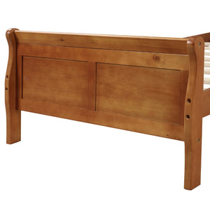 English Elm Wood Sleigh Twin Platform Bed Solid Frame with Hollow Panel Headboard No Box Spring Needed WF192439AAL