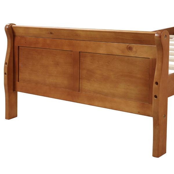 English Elm Wood Sleigh Twin Platform Bed Solid Frame with Hollow Panel Headboard No Box Spring Needed WF192439AAL