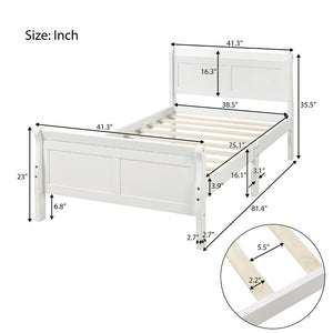 English Elm Wood Sleigh Twin Platform Bed Solid Frame with Hollow Panel Headboard No Box Spring Needed White WF192439AAK