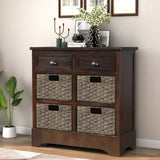 Hearth and Haven Sofia Storage Cabinet with Two Drawers and Four Classic Rattan Basket, Espresso WF193442AAB