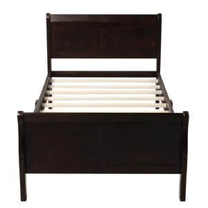 English Elm Wood Sleigh Twin Platform Bed Solid Frame with Hollow Panel Headboard No Box Spring Needed Espresso WF192439AAP