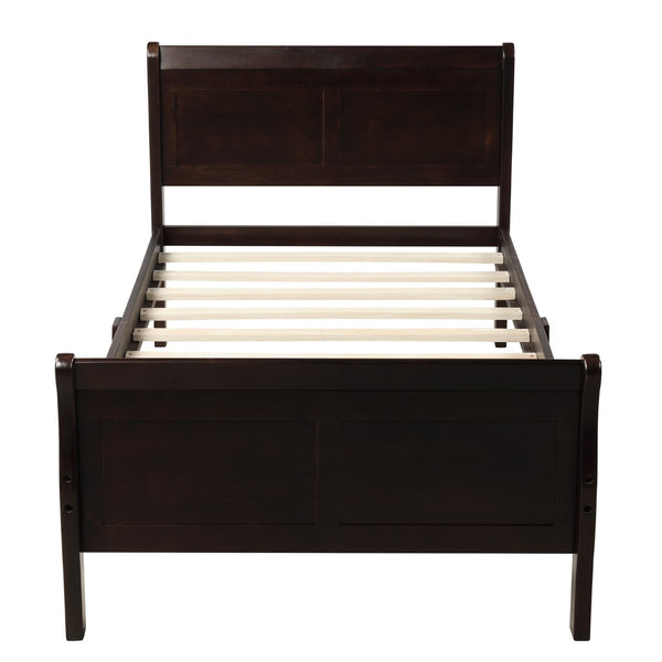English Elm Wood Sleigh Twin Platform Bed Solid Frame with Hollow Panel Headboard No Box Spring Needed Espresso WF192439AAP