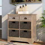 Hearth and Haven Sofia Storage Cabinet with Two Drawers and Four Classic Rattan Basket, White Washed WF193442AAN