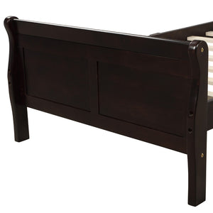English Elm Wood Sleigh Twin Platform Bed Solid Frame with Hollow Panel Headboard No Box Spring Needed Espresso WF192439AAP