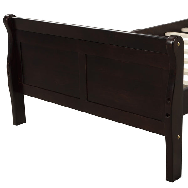 English Elm Wood Sleigh Twin Platform Bed Solid Frame with Hollow Panel Headboard No Box Spring Needed Espresso WF192439AAP