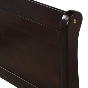 English Elm Wood Sleigh Twin Platform Bed Solid Frame with Hollow Panel Headboard No Box Spring Needed Espresso WF192439AAP