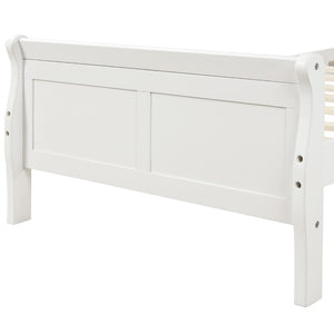 English Elm Wood Sleigh Twin Platform Bed Solid Frame with Hollow Panel Headboard No Box Spring Needed White WF192439AAK