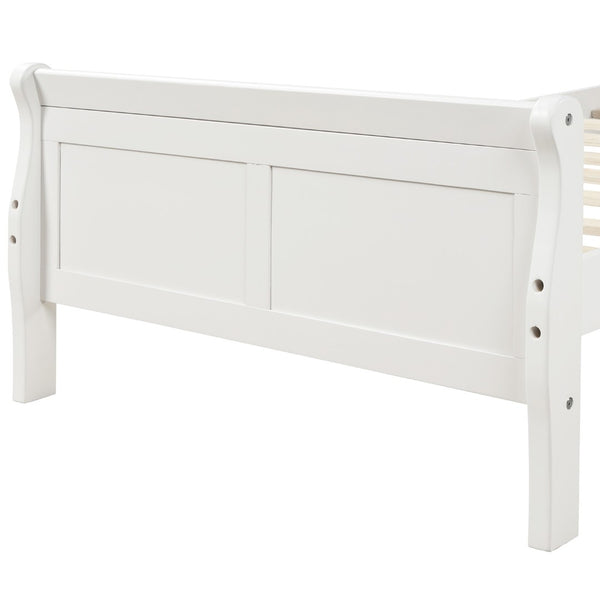 English Elm Wood Sleigh Twin Platform Bed Solid Frame with Hollow Panel Headboard No Box Spring Needed White WF192439AAK