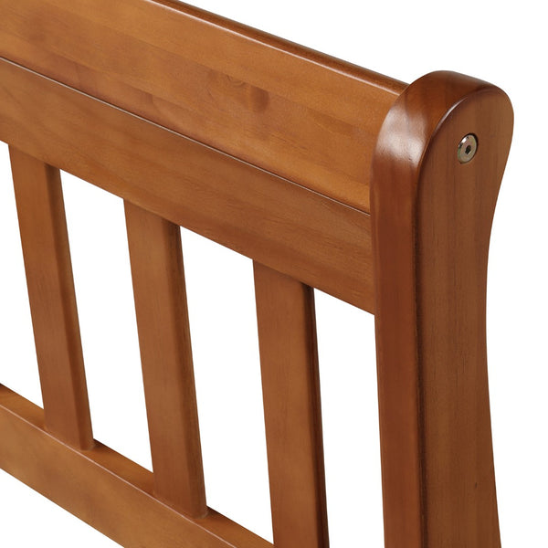 English Elm Wood Sleigh Twin Platform Bed Solid Frame with Hollow Panel Headboard No Box Spring Needed WF192439AAL
