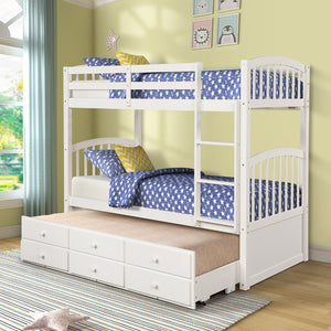 English Elm Twin Over Bunk Bed with Trundle and 3 Drawers Solid Pine Kids Guest Room LT000071AAK-1