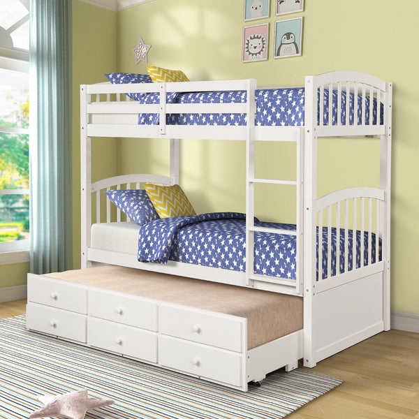 English Elm Twin Over Bunk Bed with Trundle and 3 Drawers Solid Pine Kids Guest Room LT000071AAK