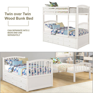 English Elm Twin Over Bunk Bed with Trundle and 3 Drawers Solid Pine Kids Guest Room LT000071AAK