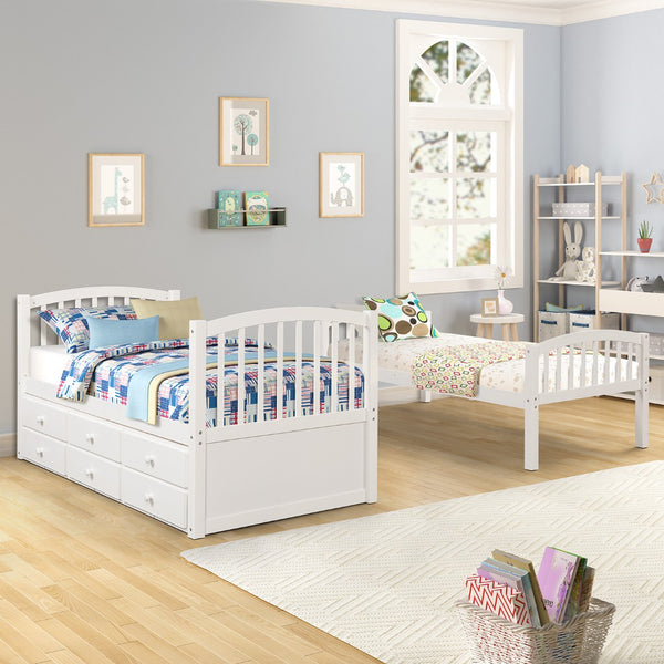 English Elm Twin Over Bunk Bed with Trundle and 3 Drawers Solid Pine Kids Guest Room LT000071AAK
