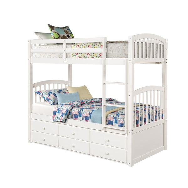 English Elm Twin Over Bunk Bed with Trundle and 3 Drawers Solid Pine Kids Guest Room LT000071AAK-1
