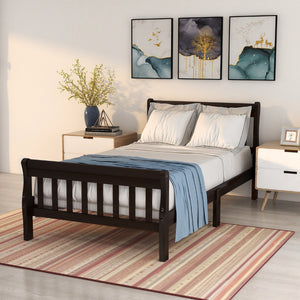 English Elm Wood Sleigh Twin Bed Solid Frame with Curved Headboard and Footboard for Kids Rooms Espresso N708P330271D