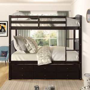 English Elm Twin Over Bunk Bed with Trundle and 3 Drawers Solid Pine Kids Guest Room LT000071AAP