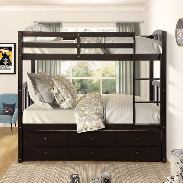 English Elm Twin Over Bunk Bed with Trundle and 3 Drawers Solid Pine Kids Guest Room LT000071AAP