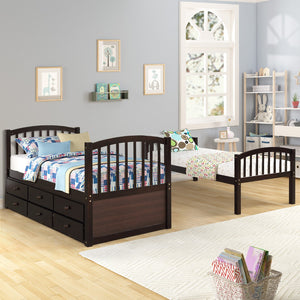 English Elm Twin Over Bunk Bed with Trundle and 3 Drawers Solid Pine Kids Guest Room LT000071AAP