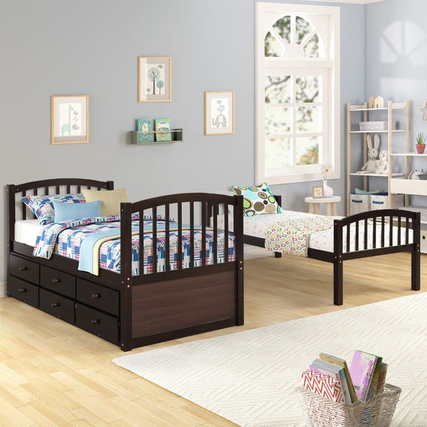 English Elm Twin Over Bunk Bed with Trundle and 3 Drawers Solid Pine Kids Guest Room LT000071AAP