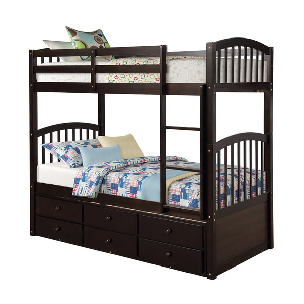 English Elm Twin Over Bunk Bed with Trundle and 3 Drawers Solid Pine Kids Guest Room LT000071AAP
