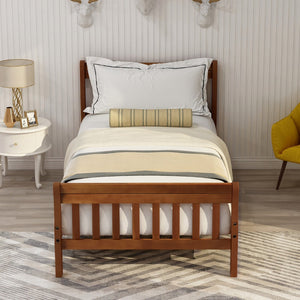 English Elm Wood Sleigh Twin Bed Solid Frame with Curved Headboard and Footboard for Kids Rooms Walnut N708P330271L