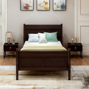 English Elm Wood Sleigh Twin Platform Bed Solid Frame with Hollow Panel Headboard No Box Spring Needed Espresso WF192439AAP