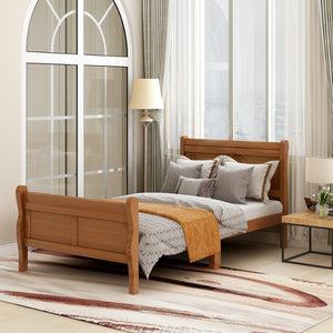 English Elm Wood Sleigh Twin Platform Bed Solid Frame with Hollow Panel Headboard No Box Spring Needed WF192439AAL