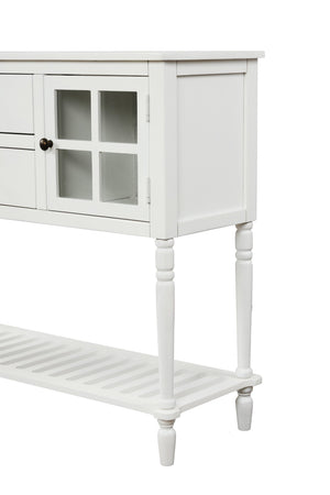 English Elm Trexm Farmhouse Buffet Cabinet with Glass Doors Drawers and Open Shelf Display WF193444AAK