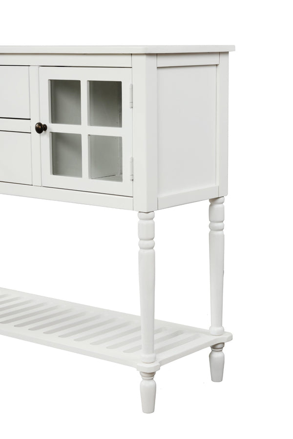 English Elm Trexm Farmhouse Buffet Cabinet with Glass Doors Drawers and Open Shelf Display WF193444AAK
