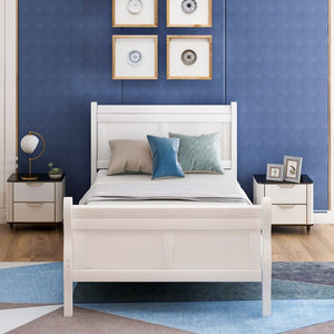 English Elm Wood Sleigh Twin Platform Bed Solid Frame with Hollow Panel Headboard No Box Spring Needed White WF192439AAK