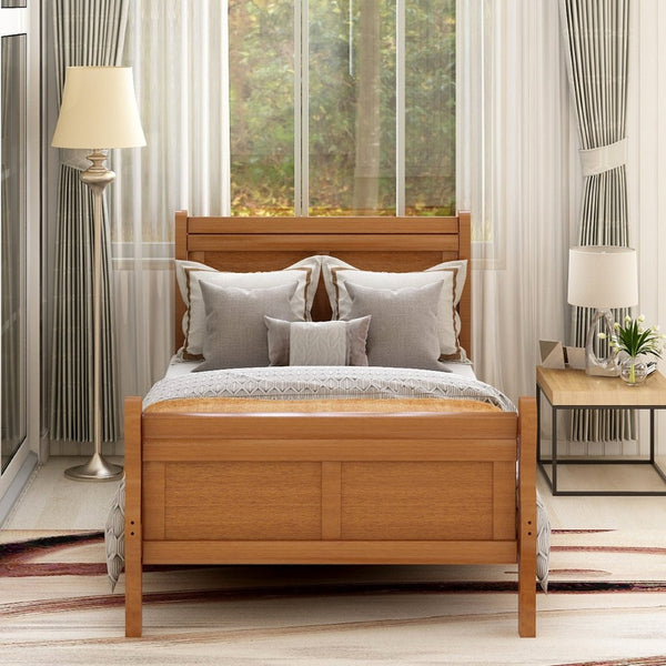 English Elm Wood Sleigh Twin Platform Bed Solid Frame with Hollow Panel Headboard No Box Spring Needed WF192439AAL