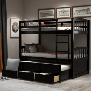 English Elm Twin Over Bunk Bed with Trundle and 3 Drawers Solid Pine Kids Guest Room LT000071AAP-1