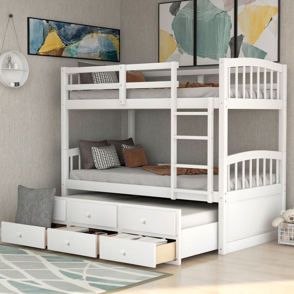 English Elm Twin Over Bunk Bed with Trundle and 3 Drawers Solid Pine Kids Guest Room LT000071AAK-1
