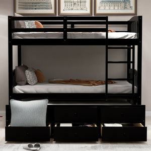 English Elm Twin Over Bunk Bed with Trundle and 3 Drawers Solid Pine Kids Guest Room LT000071AAP