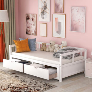 English Elm Wooden Twin to King Daybed with Trundle and Storage Drawers for Guest Rooms White N708P336539K