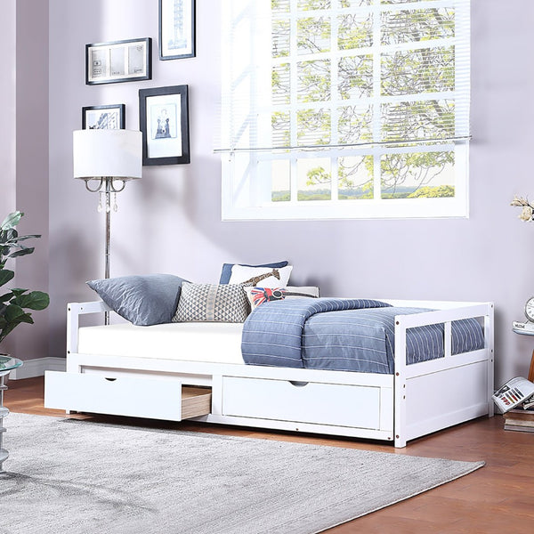 English Elm Wooden Twin to King Daybed with Trundle and Storage Drawers for Guest Rooms White N708P336539K
