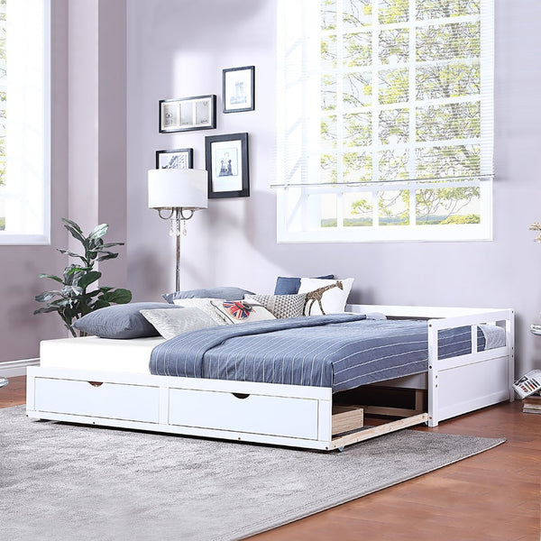 English Elm Wooden Twin to King Daybed with Trundle and Storage Drawers for Guest Rooms White N708P336539K