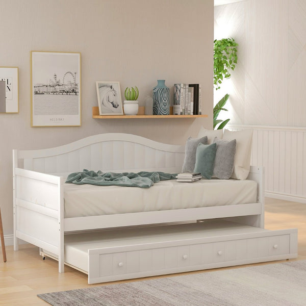 English Elm Twin Cottage Beadboard Daybed with Pull Out Trundle Solid Pine Guest Room Frame N708P357100K